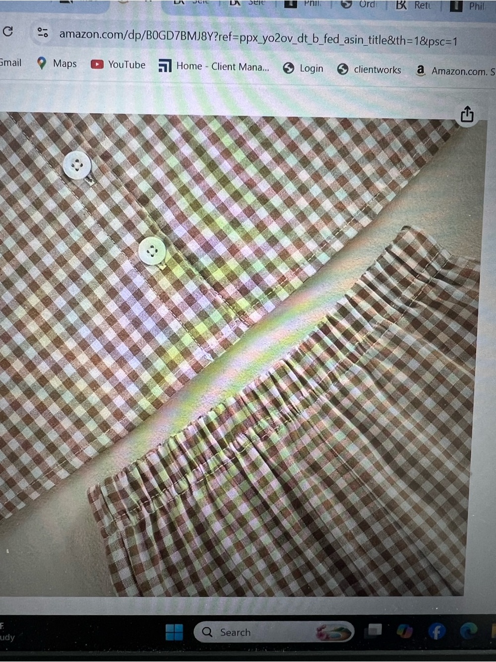 Children's Brown Gingham Set with Ruffle Collar - Picture 4 of 6